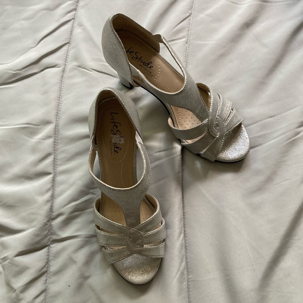Silver metallic sandals to dress up any outfit and dance all night!